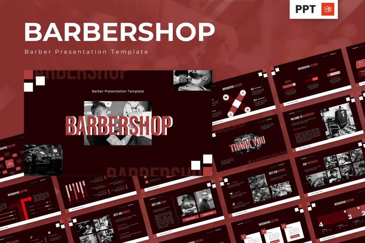 Template Presentasi PowerPoint Barbershop yang Stylish dan Profesional