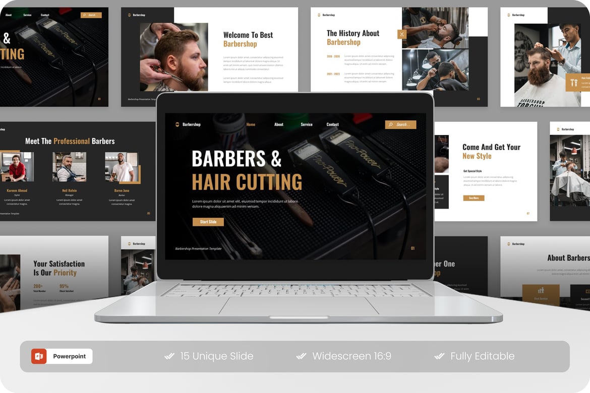 Template PowerPoint Barbershop yang Menarik dan Profesional