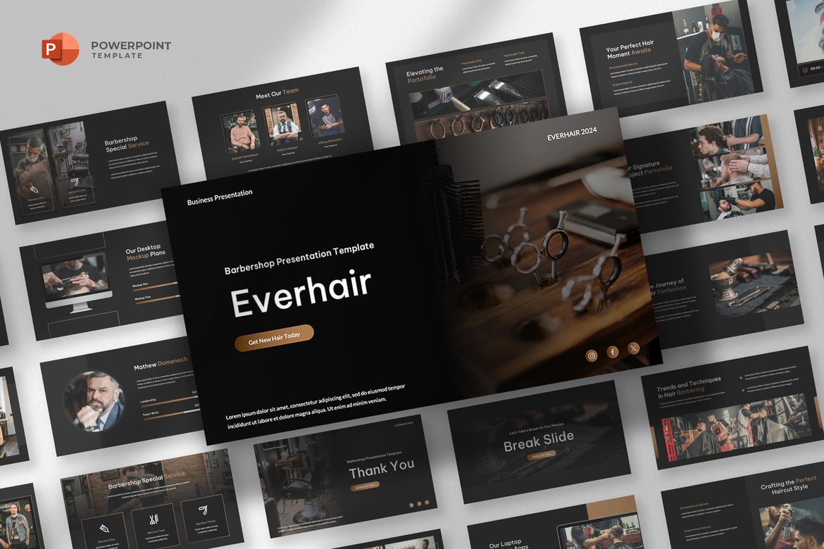 Template Presentasi Powerpoint Barbershop yang Elegan dan Profesional