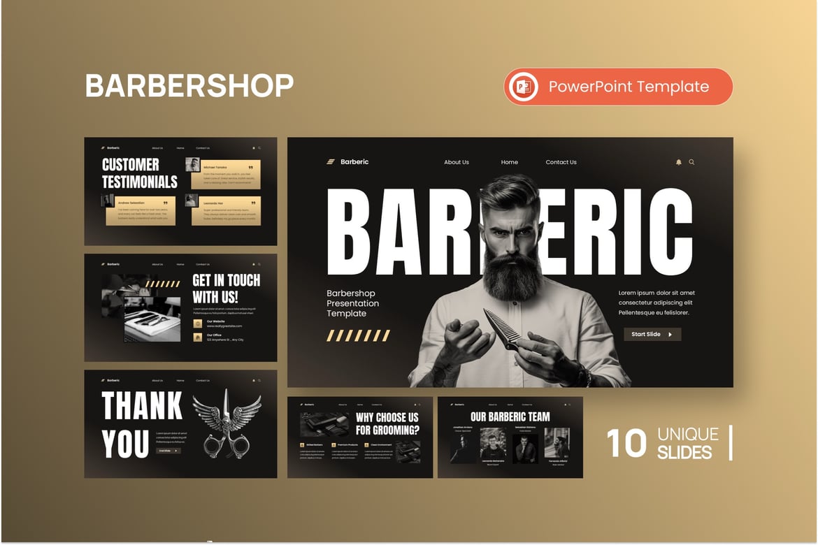 Template Presentasi PowerPoint Barbershop yang Menarik