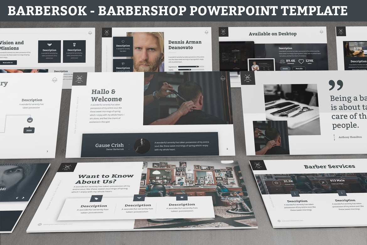 Template Presentasi PowerPoint Barbersok - Desain Klasik untuk Barbershop