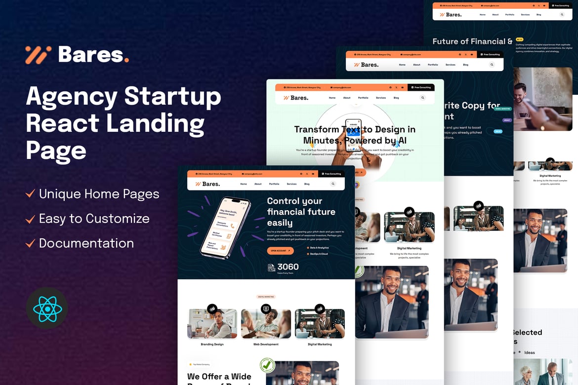 Bares - Template Website Landing Page React untuk Startup Agency
