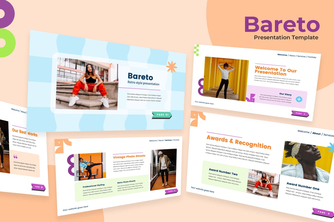 Template Presentasi PowerPoint Fashion Retro Bareto yang Menarik