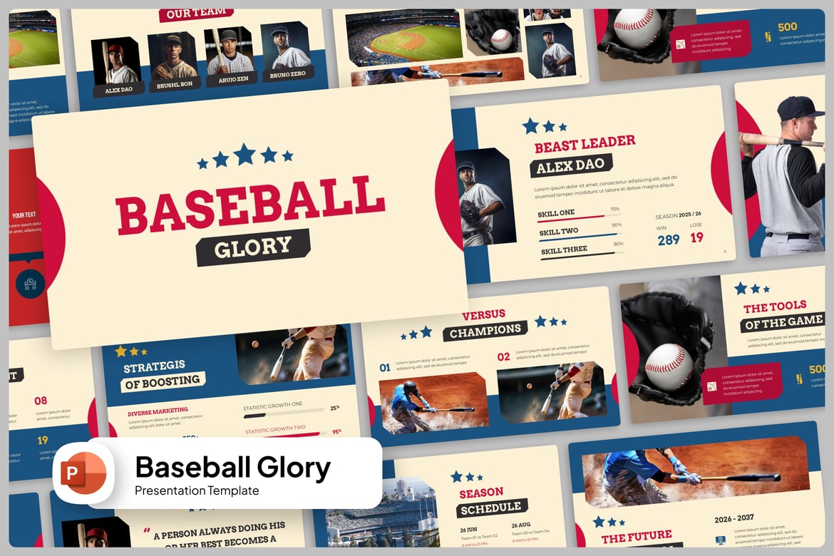 Template Presentasi PowerPoint Baseball Glory yang Mengagumkan