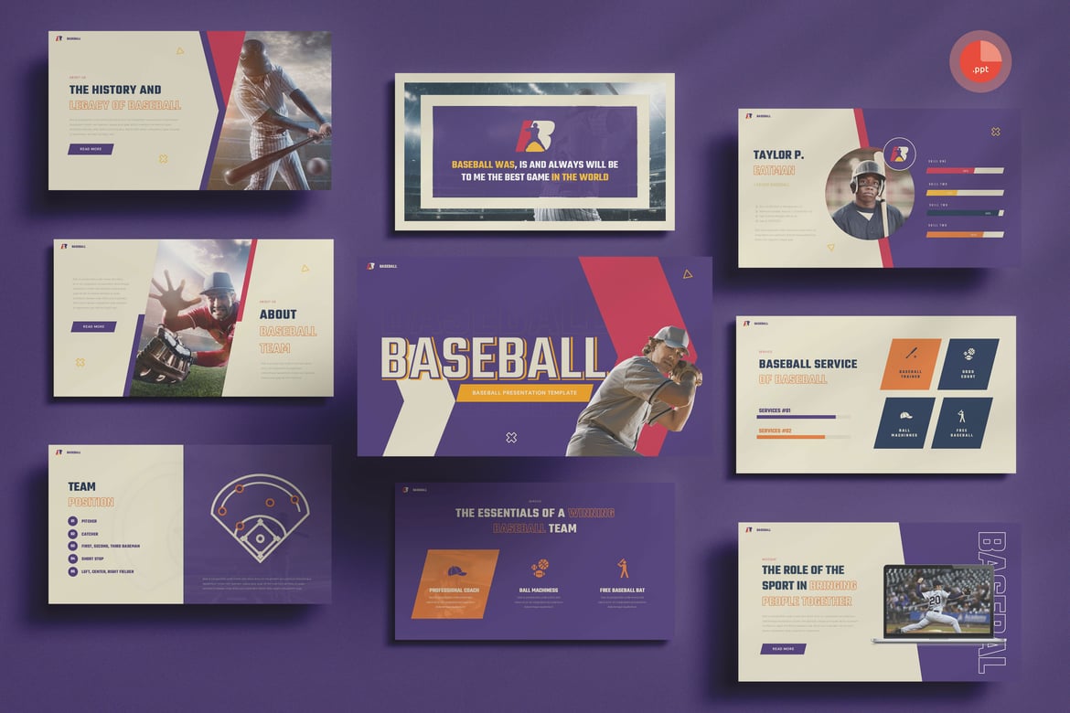 Template PowerPoint Presentasi Olahraga Baseball yang Menarik