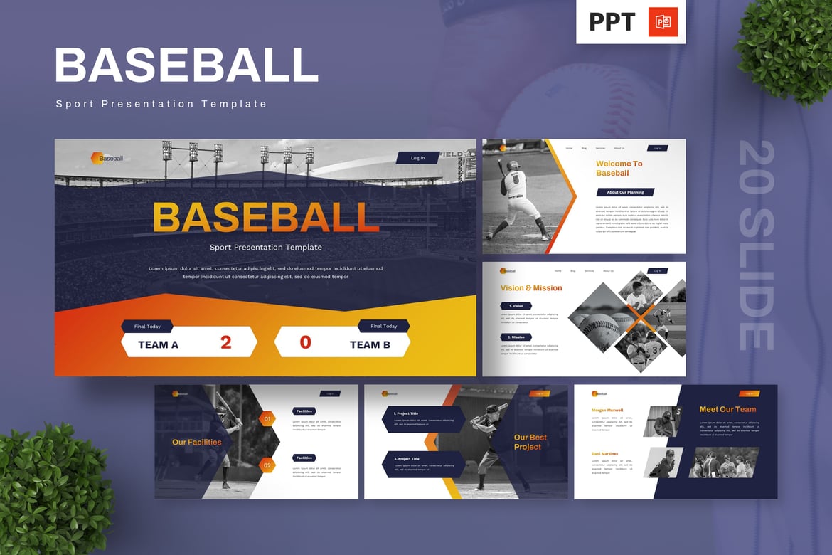 Template Presentasi PowerPoint Baseball yang Dinamis dan Menarik