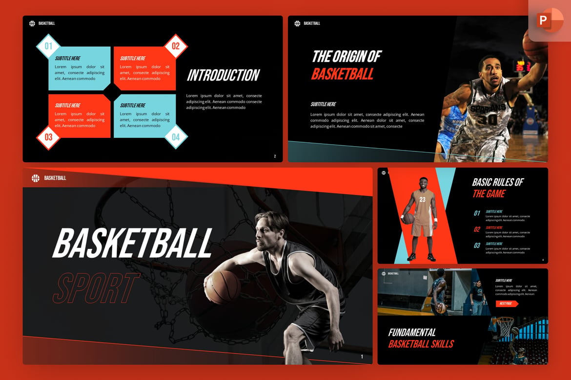 Template Presentasi PowerPoint Olahraga Basket yang Energik
