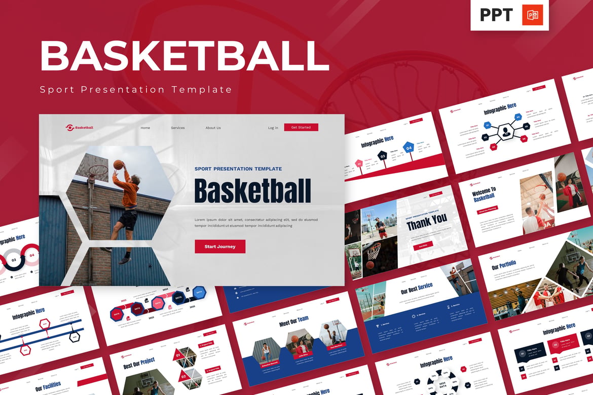 Template Presentasi PowerPoint Basket yang Menarik