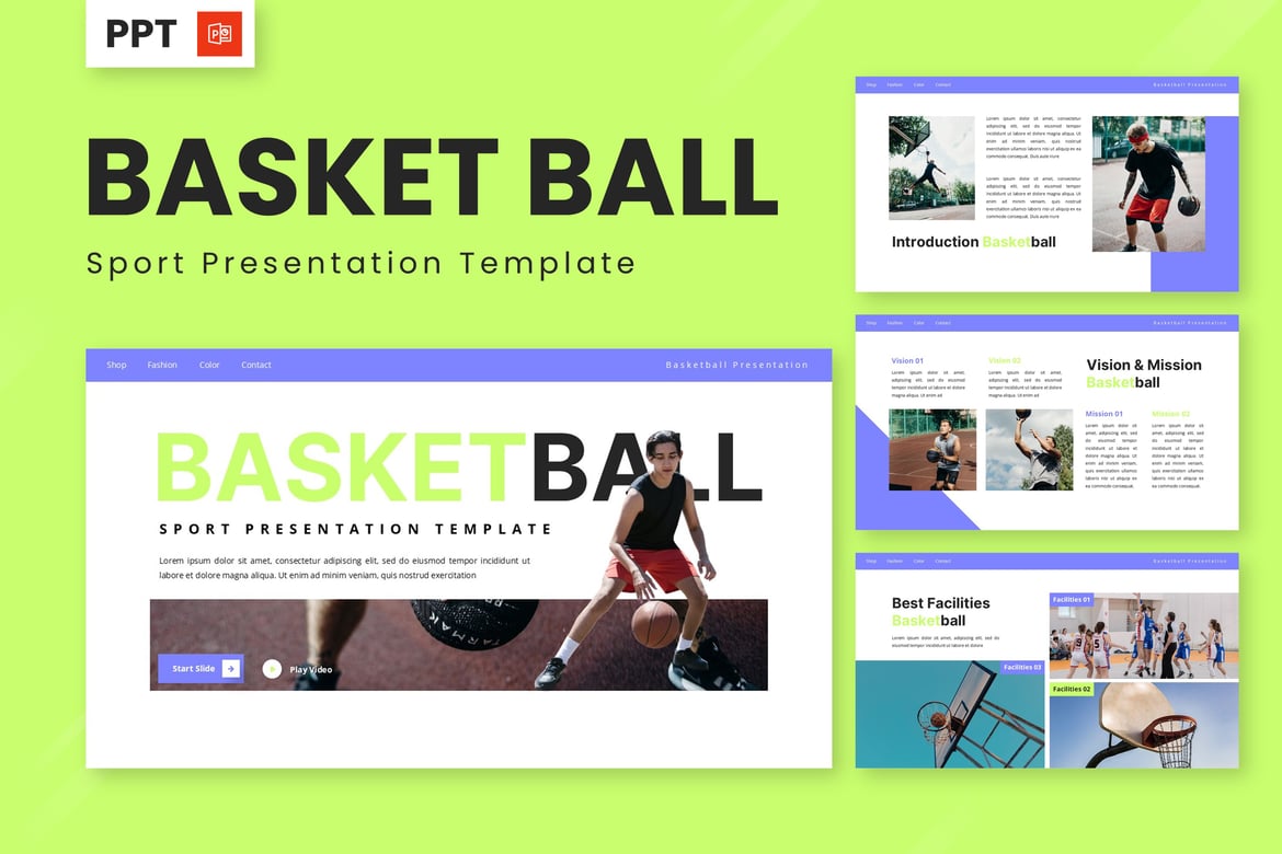 Template Presentasi PowerPoint Basket yang Dinamis dan Menarik