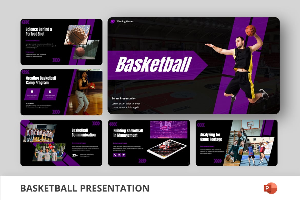 Template Presentasi PowerPoint Basket yang Dinamis dan Profesional