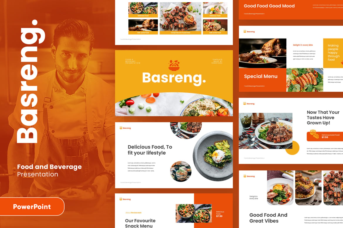 Template Powerpoint BASRENG untuk Bisnis Makanan yang Menarik