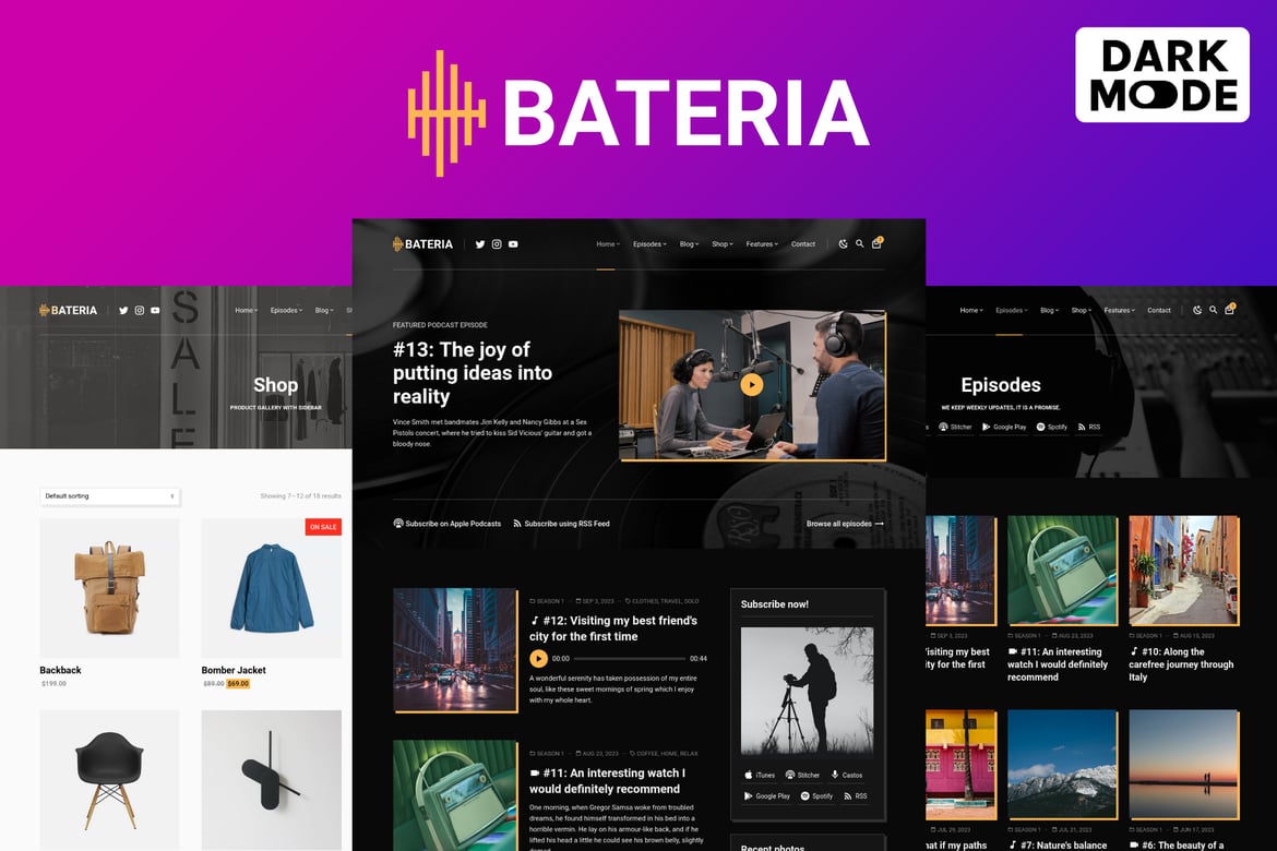 Bateria - Template Website Podcast Modern dan Fungsional