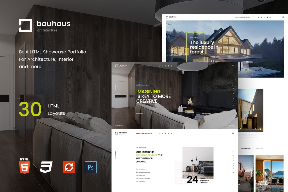 Bauhaus - Template Website Interior & Arsitektur yang Modern dan Minimalis