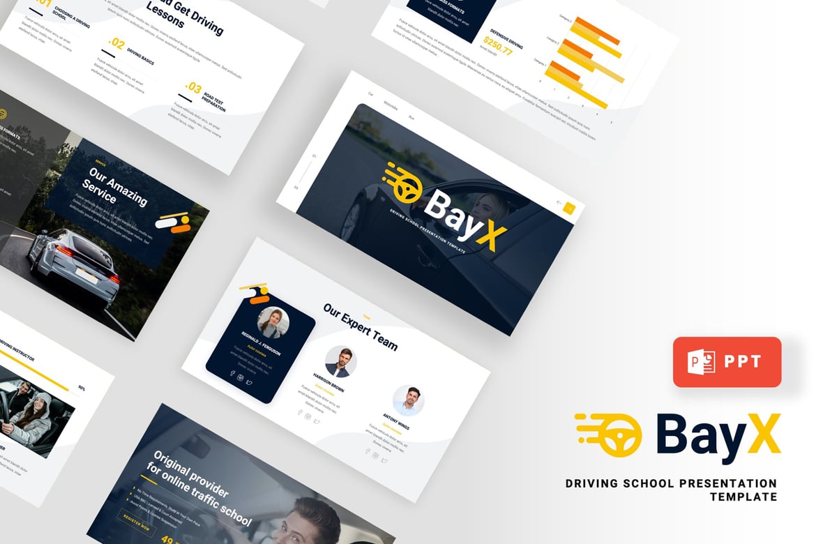 Template Powerpoint Sekolah Mengemudi BayX yang Modern dan Profesional