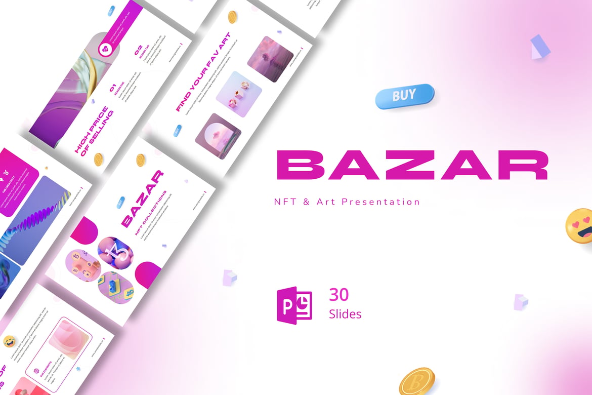 Template Presentasi PowerPoint Bazar untuk NFT & Seni yang Menarik