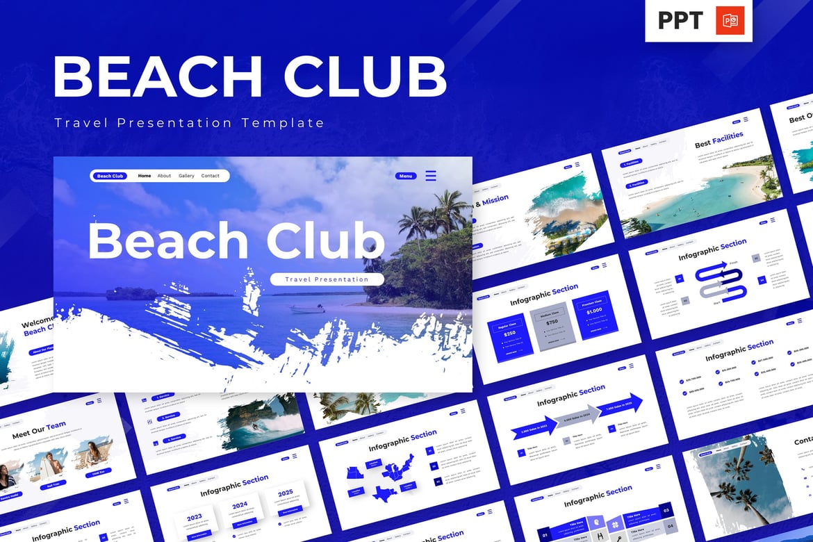 Template Presentasi PowerPoint Beach Club untuk Liburan yang Sempurna