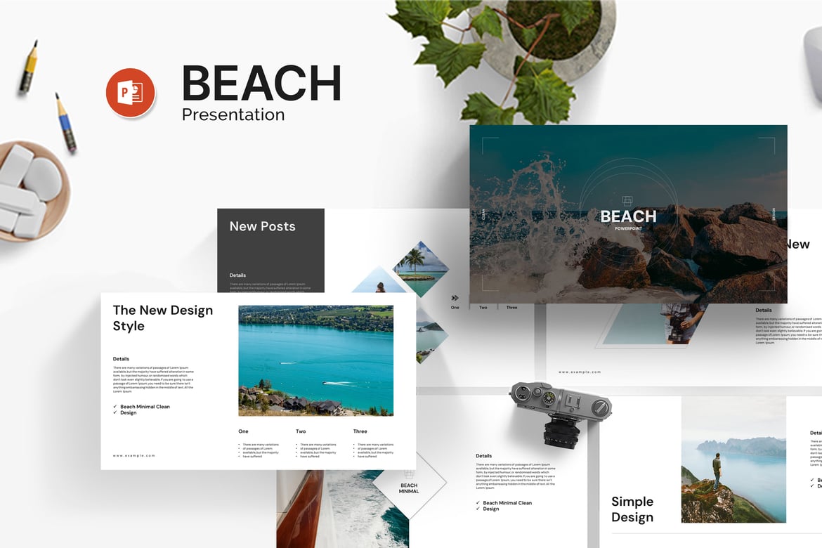 Template PowerPoint Pantai yang Menawan dan Minimalis