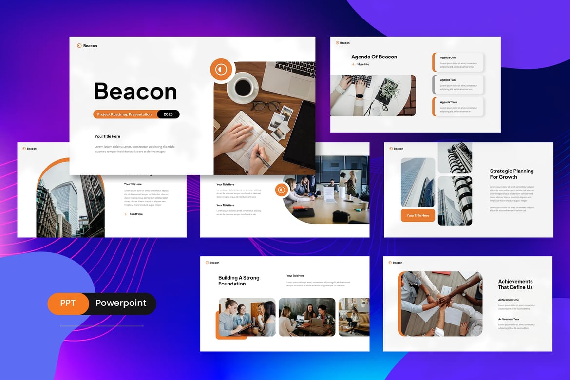 Template PowerPoint Roadmap Proyek Beacon yang Menarik