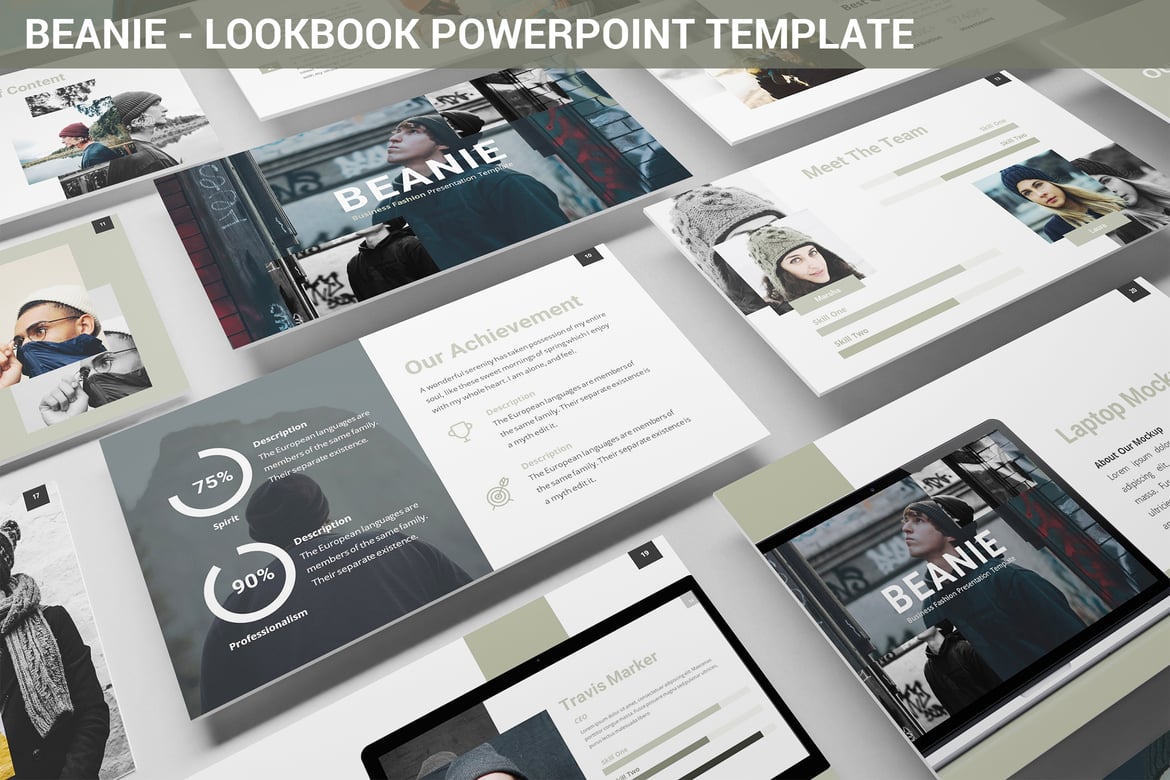 Template Presentasi Powerpoint Beanie - Lookbook yang Stylish dan Minimalis