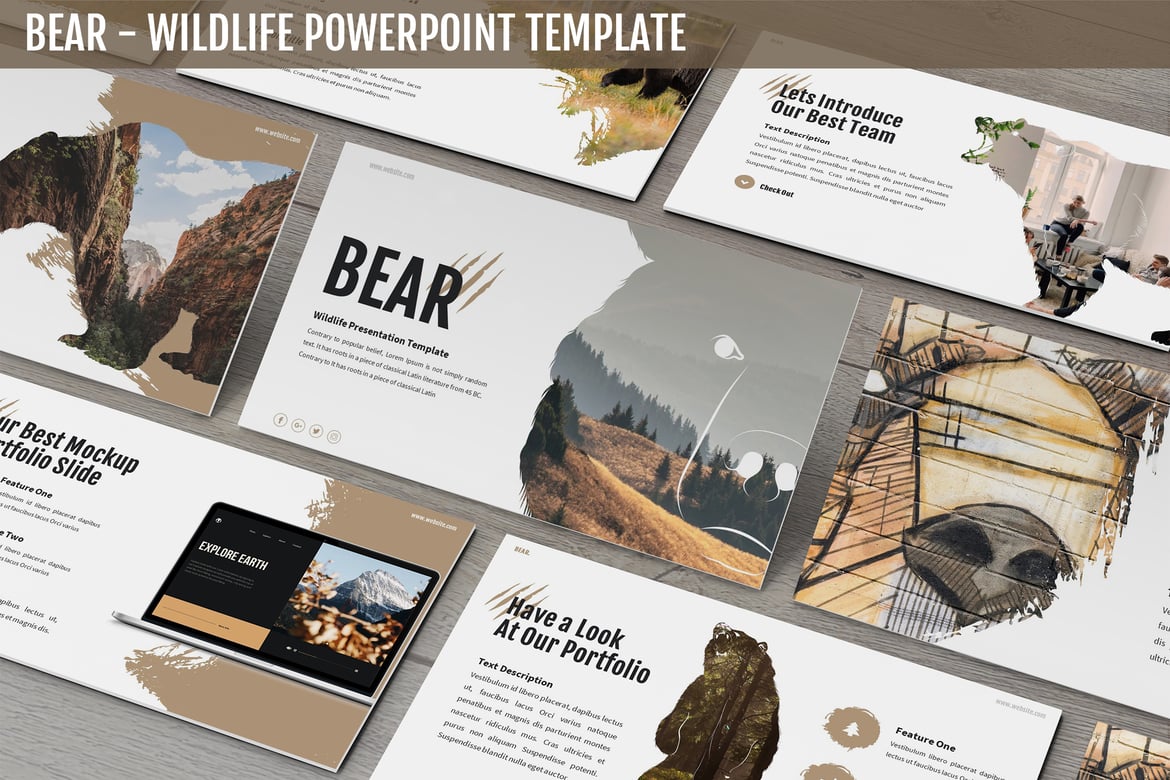 Template Powerpoint Beruang - Presentasi Alam yang Menarik