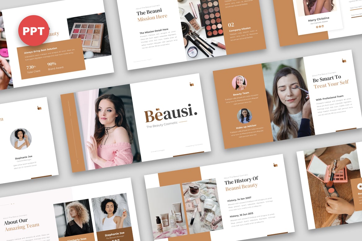 Template Presentasi Kosmetik Beausi Beauty yang Menawan