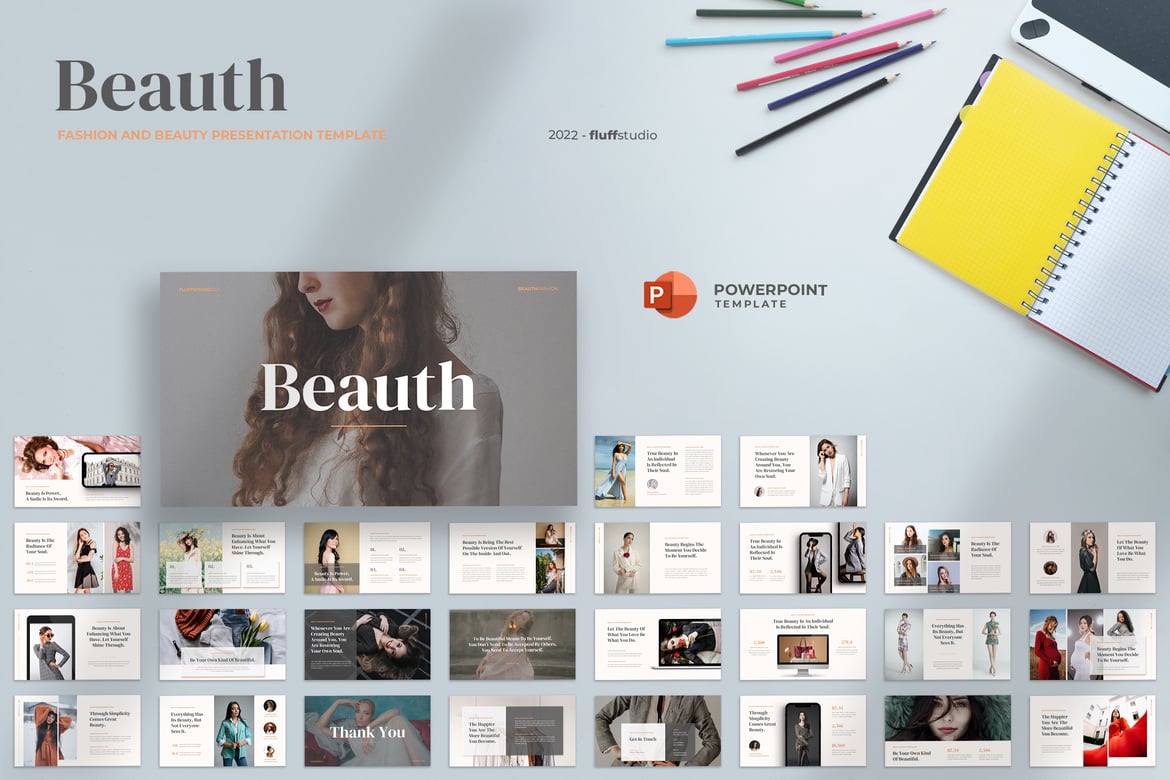 Template PowerPoint Beauth - Stylish untuk Fashion dan Kecantikan