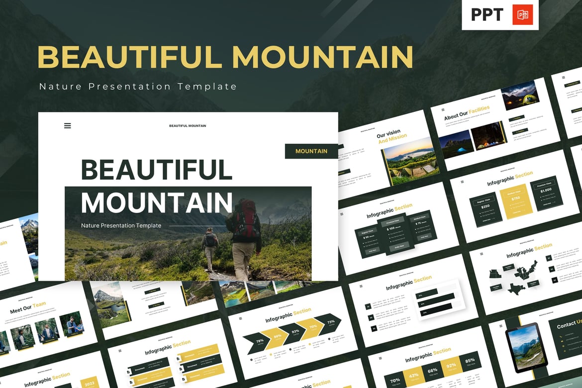 Template Presentasi PowerPoint Indah tentang Gunung dan Alam