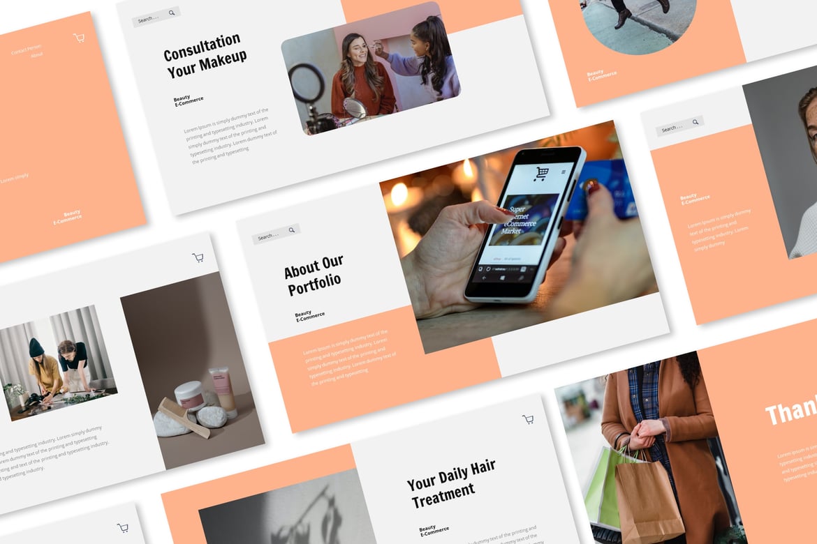 Template Presentasi PowerPoint E-Commerce Kecantikan yang Menarik