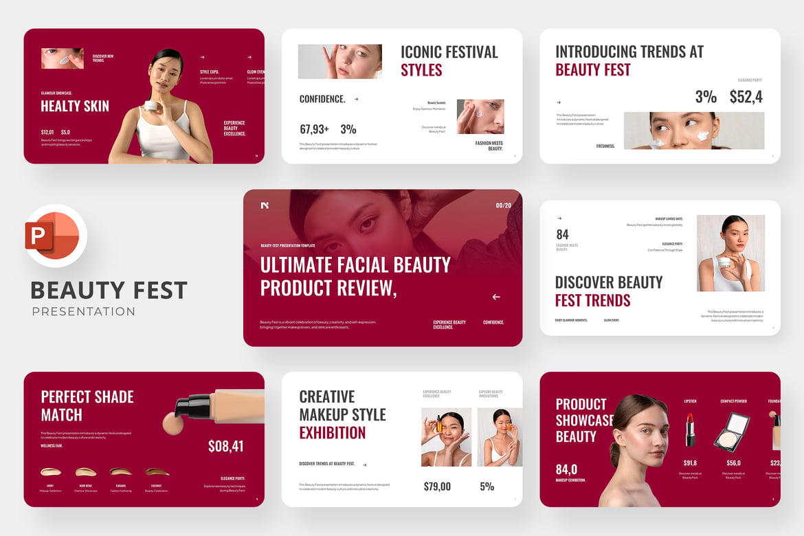 Template PowerPoint Produk Kecantikan yang Memukau