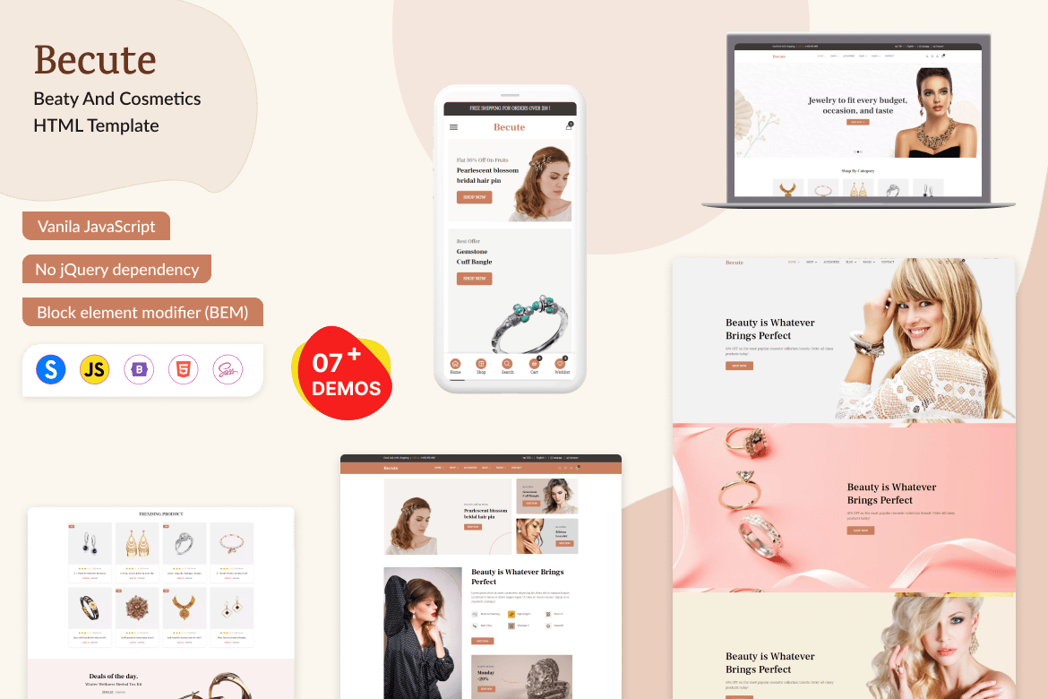 Becute - Template Website eCommerce untuk Perhiasan dan Kecantikan