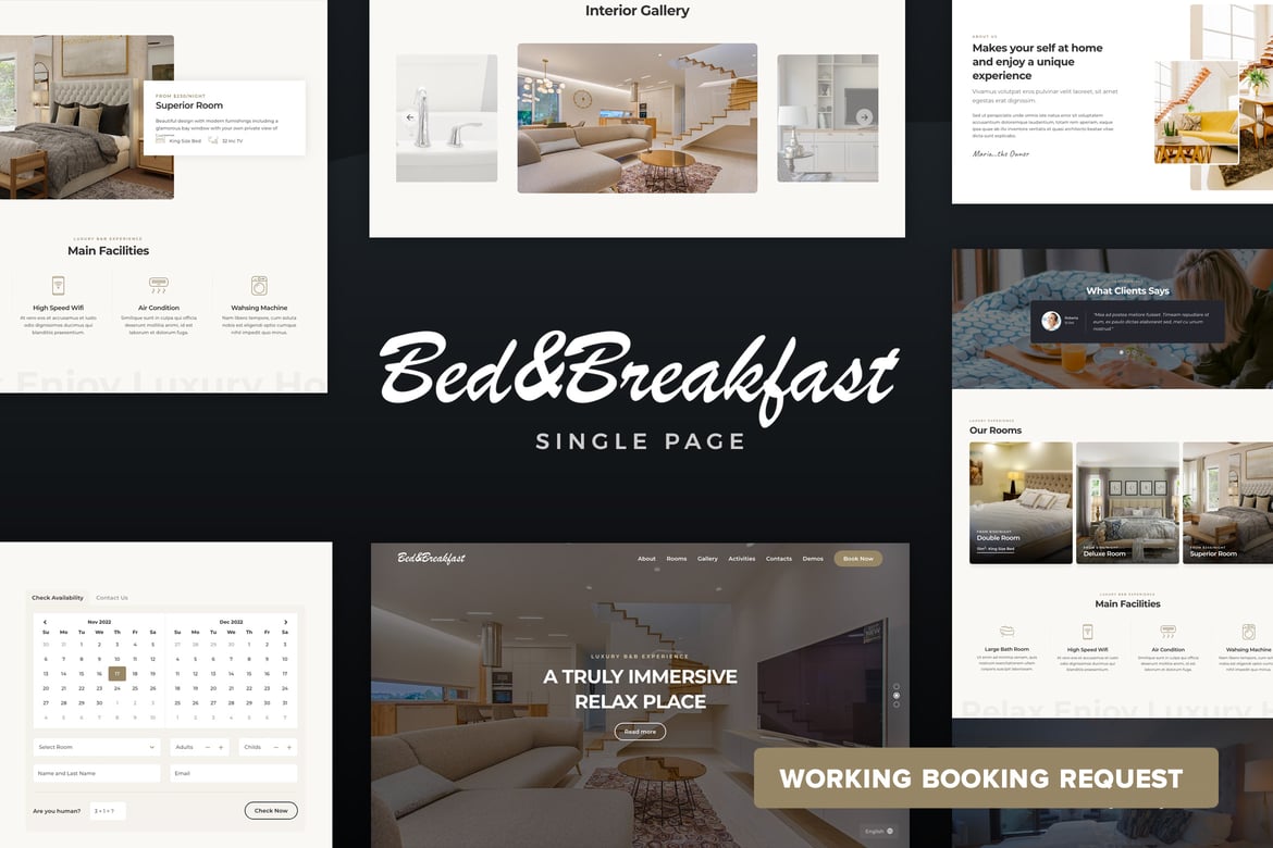 Template Website Single Page untuk Bed & Breakfast yang Modern dan Menarik