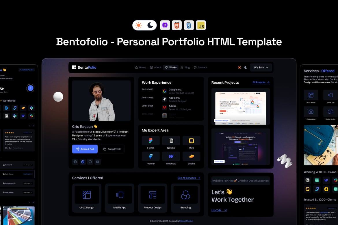 Bentofolio - Template Website Portofolio Pribadi yang Modern dan Responsif
