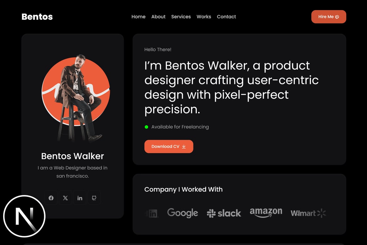 Bentos - Template Website Portofolio Pribadi Next JS yang Modern dan Menarik