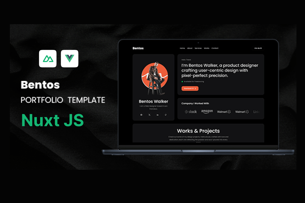 Bentos - Template Website Portofolio Pribadi Nuxt JS yang Menarik