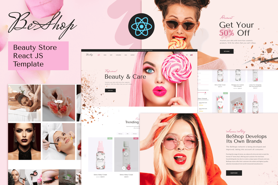 BeShop - Template Website eCommerce Kecantikan dengan React Next JS