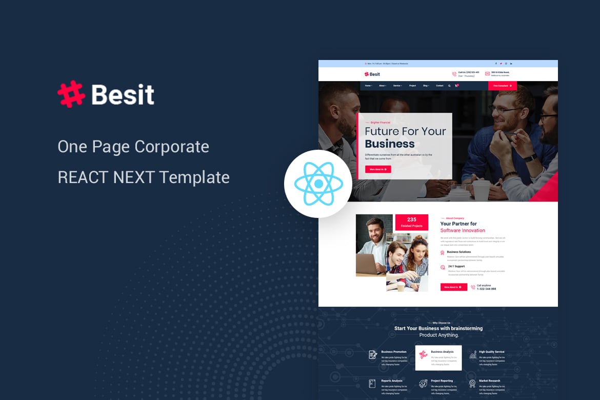 Besit - Template Website Korporat React Next yang Modern