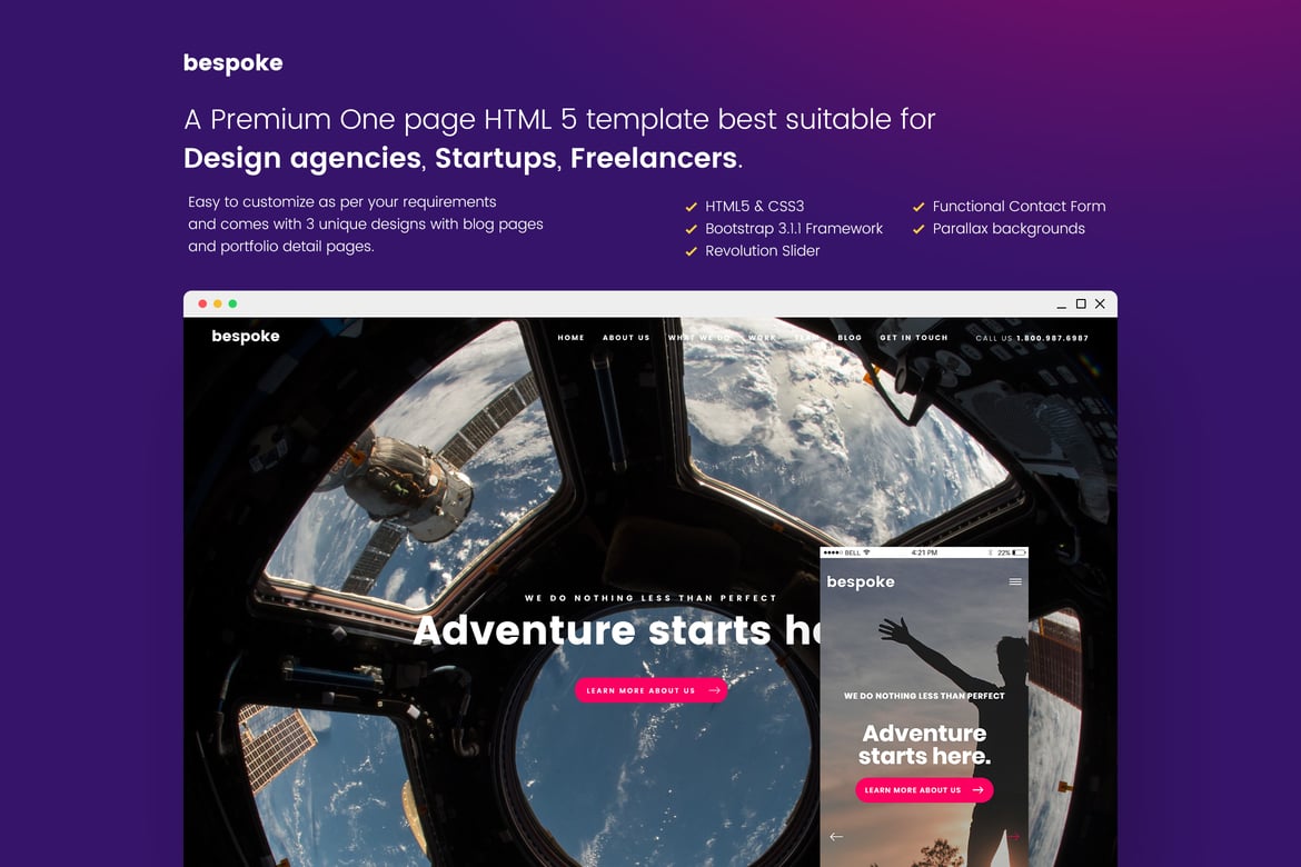 Template Website Kreatif Satu Halaman yang Dapat Disesuaikan