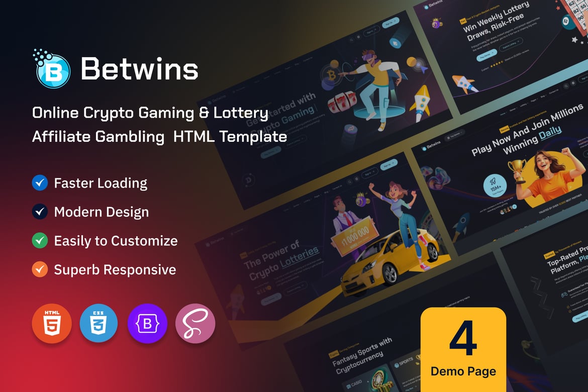 Betwins - Template Website untuk Gaming Crypto dan Afiliasi Lotere
