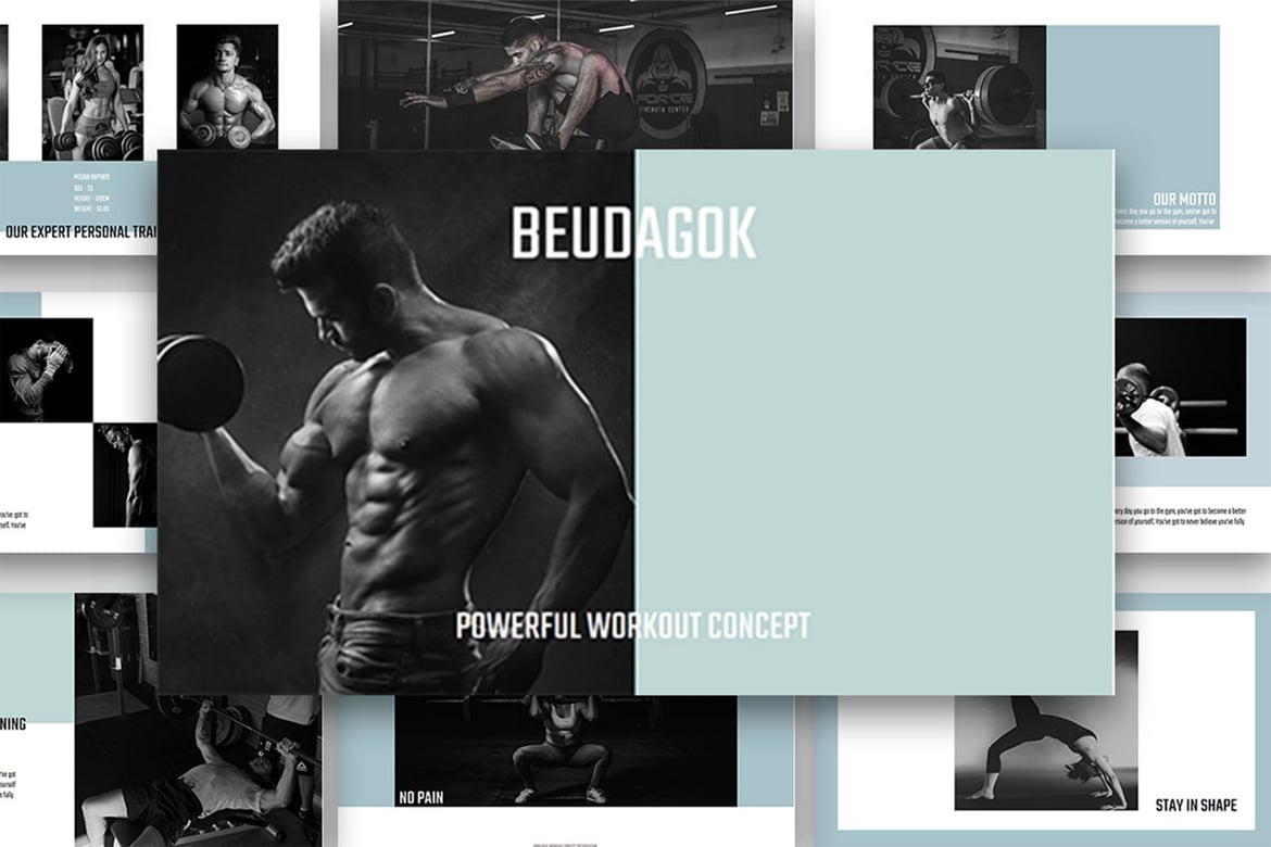 Template Presentasi PowerPoint Beudagok - Konsep Workout Modern