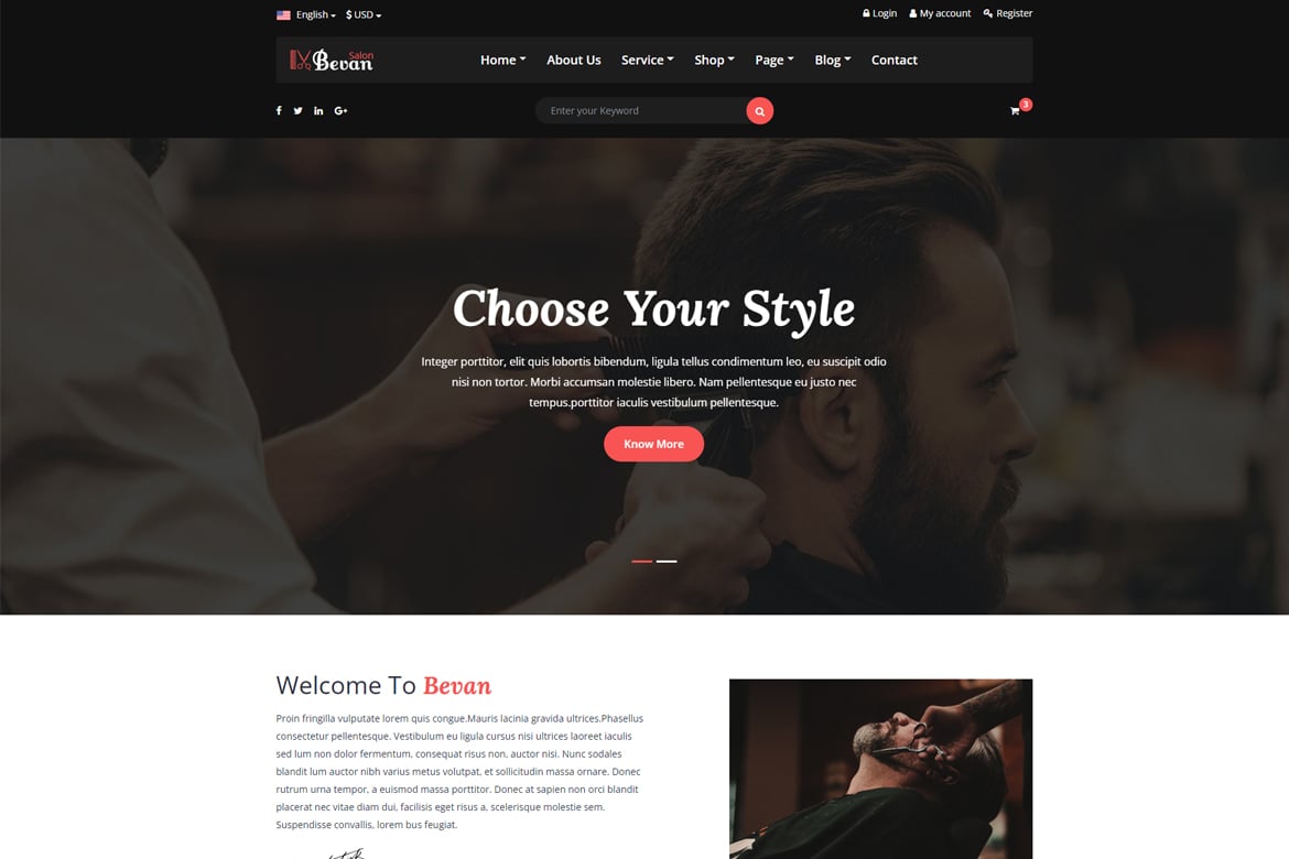 Bevan – Template Website Salon Barber Modern dan Responsif