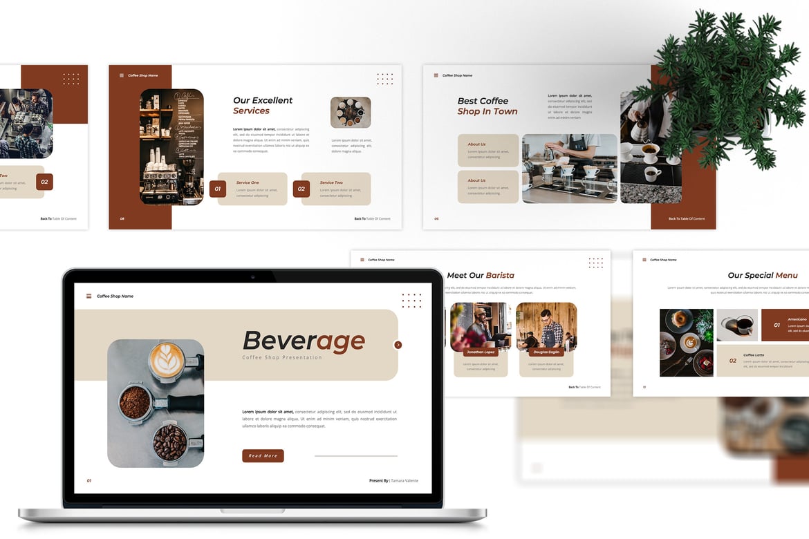 Template Presentasi PowerPoint Kafe yang Kreatif dan Modern