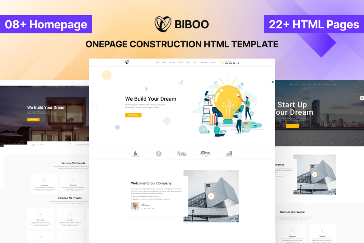Biboo - Template Website Landing Page untuk Bisnis Konstruksi