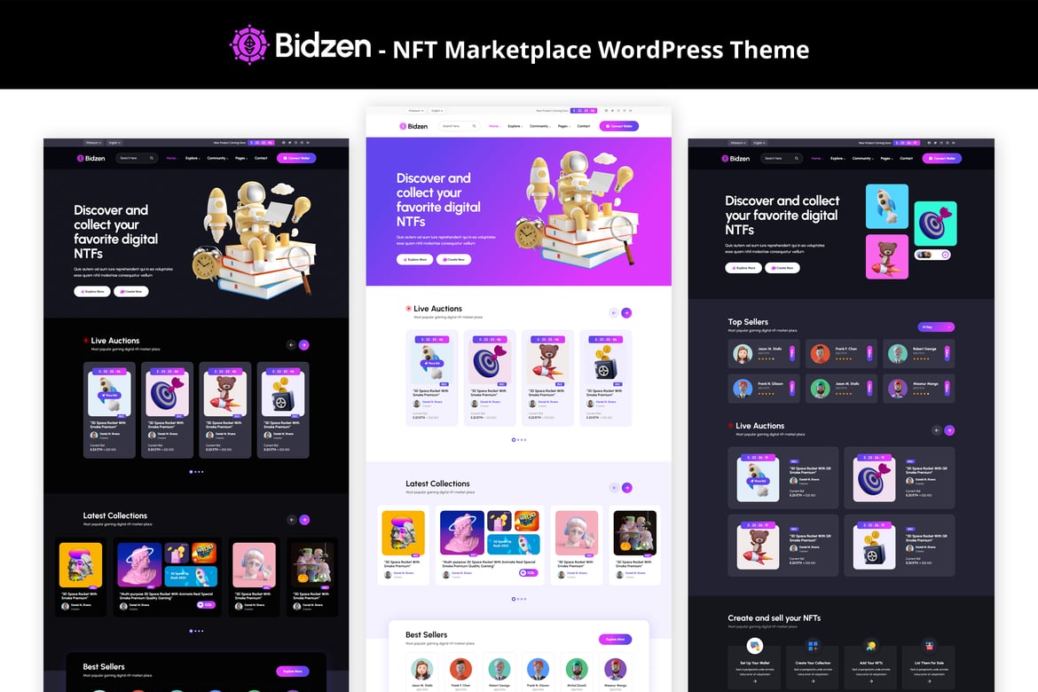 Bidzen - Tema WordPress Pasar NFT yang Menarik