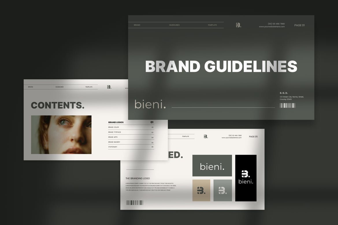 Template PowerPoint Pedoman Merek Bieni yang Elegan dan Minimalis