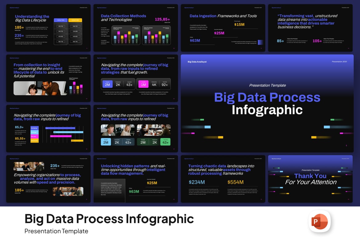 Template Presentasi PowerPoint Infografis Proses Big Data yang Menarik