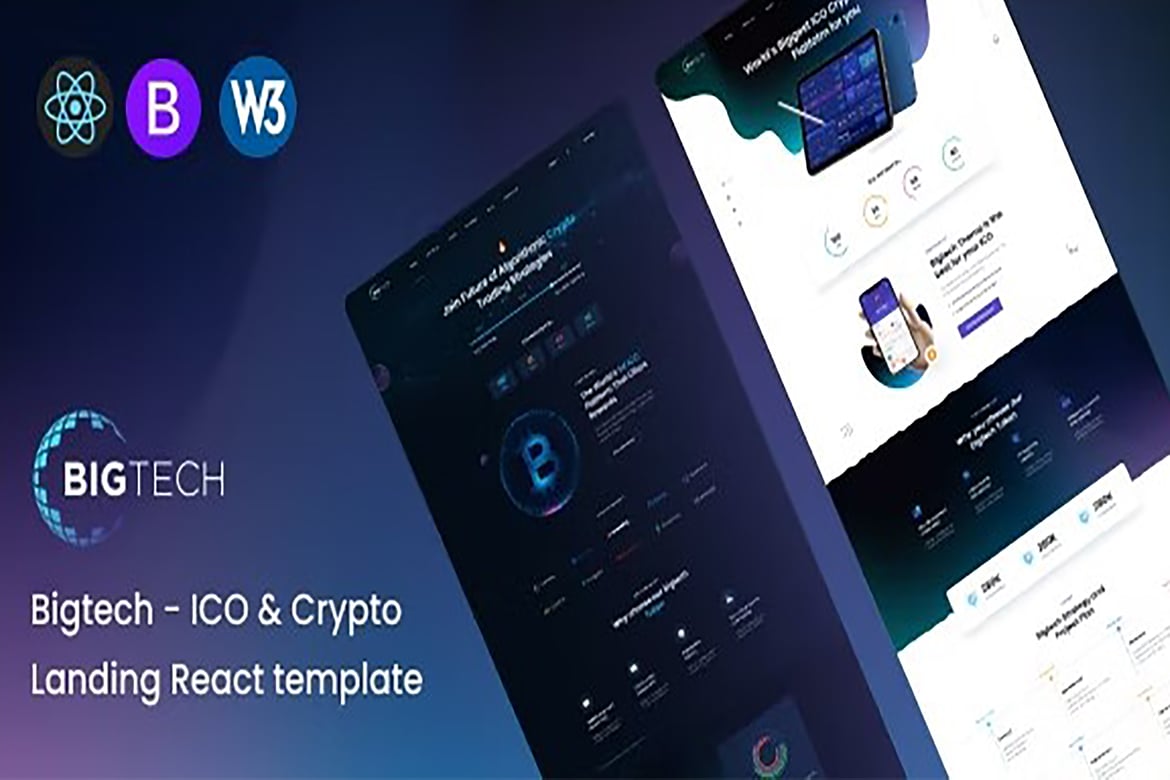 Bigtech - Template Website ICO & Crypto Landing Page Berbasis React yang Elegan