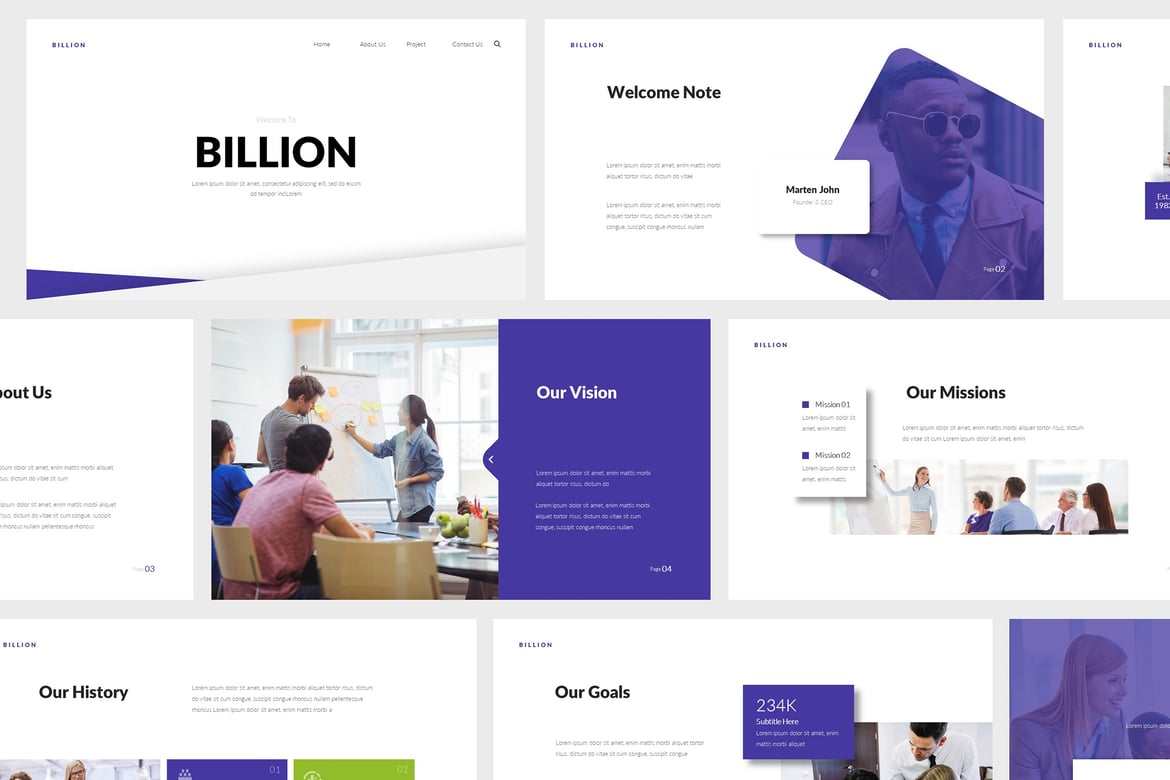 Template Powerpoint Pitch Deck Billion yang Modern dan Minimalis