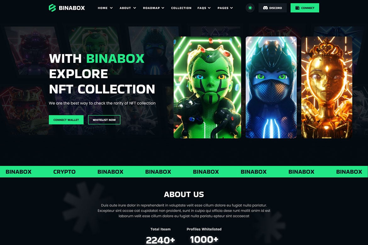 Binabox: Template Website Portofolio NFT yang Menarik dan Responsif