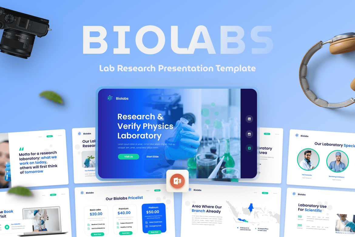 BioLabs - Template Presentasi PowerPoint untuk Penelitian Ilmiah