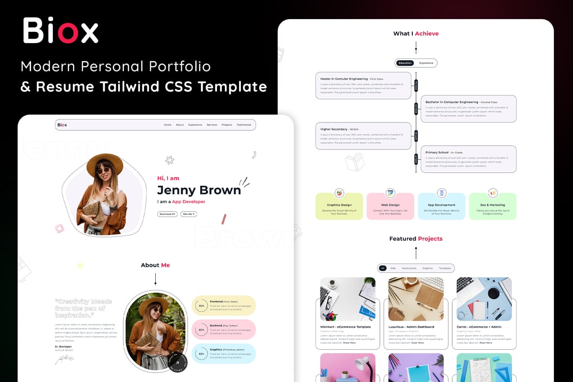 Biox - Template Website Portofolio Pribadi HTML dengan Tailwind CSS